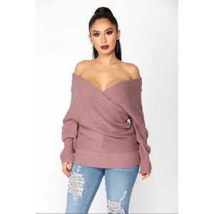 Mauve Off The Shoulder Long Sleeve Top